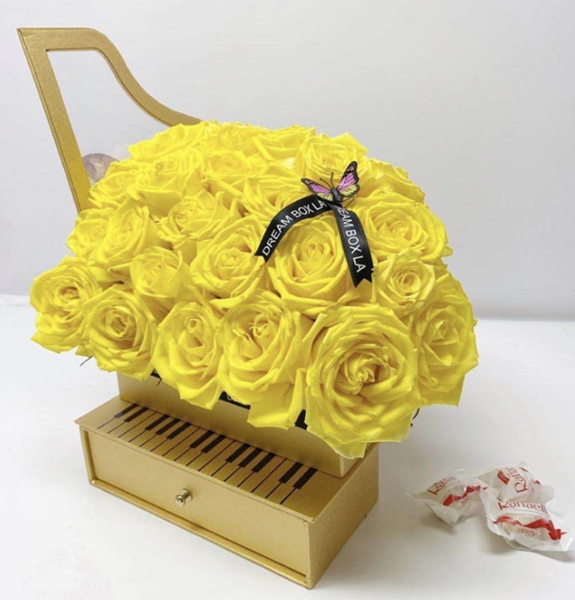 Luxury Piano Flower Box with Chocolate Drawer for Valentine’s Day Gifts