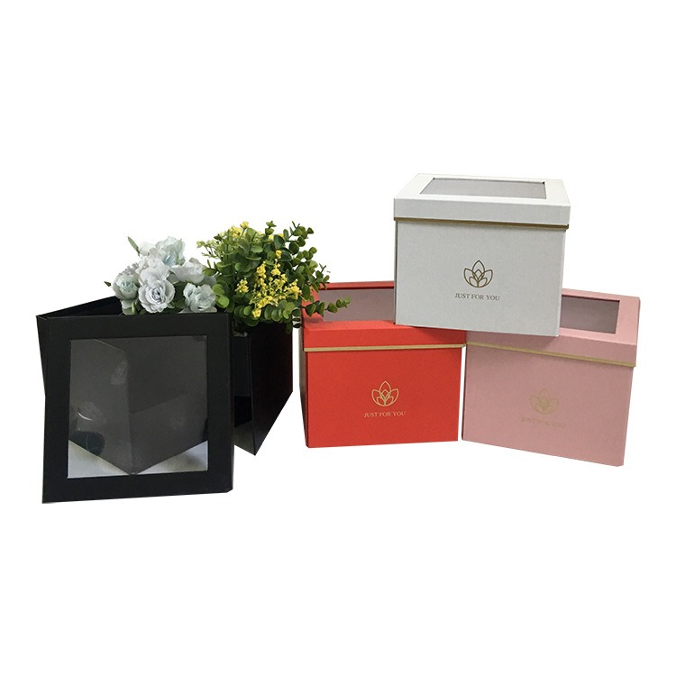 Square Box Two-Layer Rotating Gift box, PVC Window Flower box