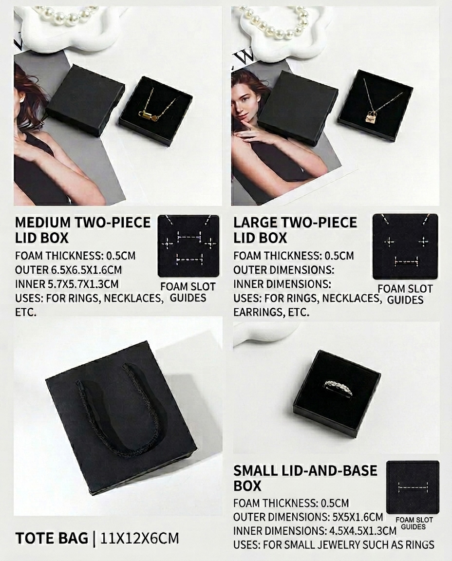 Black Paper Minimalist Jewelry Packaging Box - 图片 3