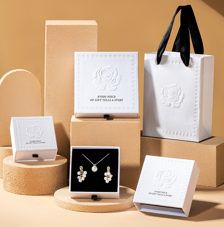 Luxury Embossed Rose Jewelry Gift Box for Rings, Necklaces and Earrings