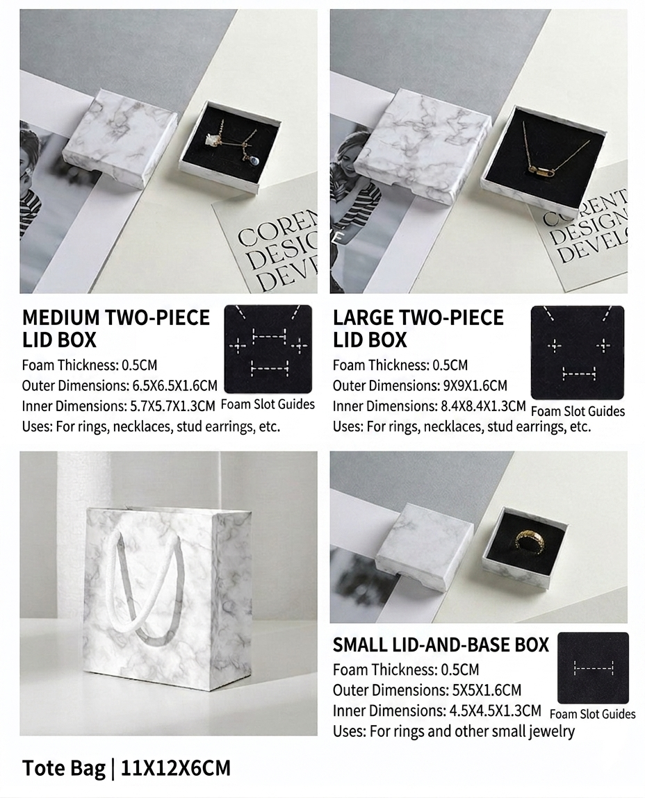Marble Paper Minimalist Jewelry Packaging Box - 图片 3