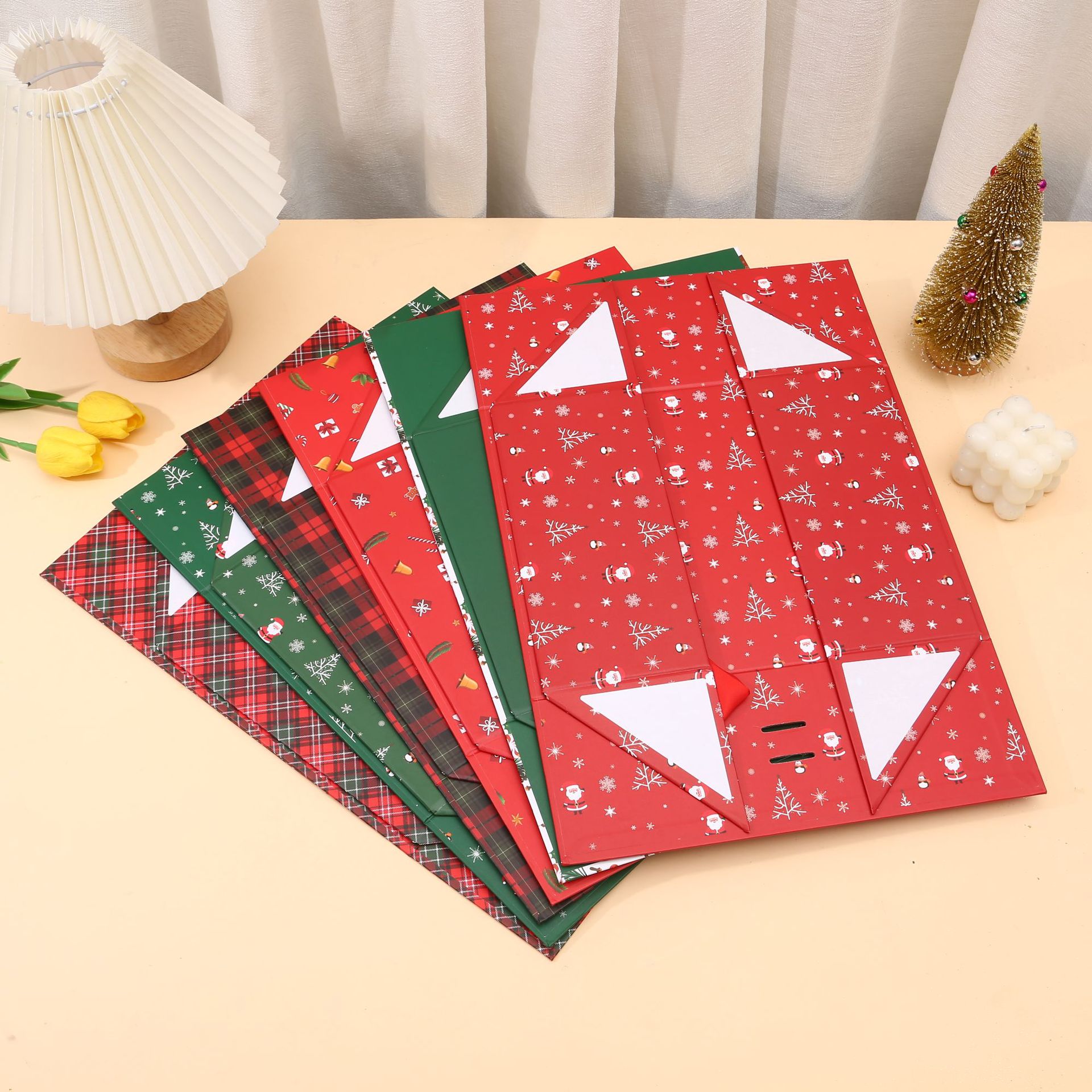 Christmas Magnetic Folding Gift Boxes with Ribbon, Collapsible Holiday Boxes Wholesale