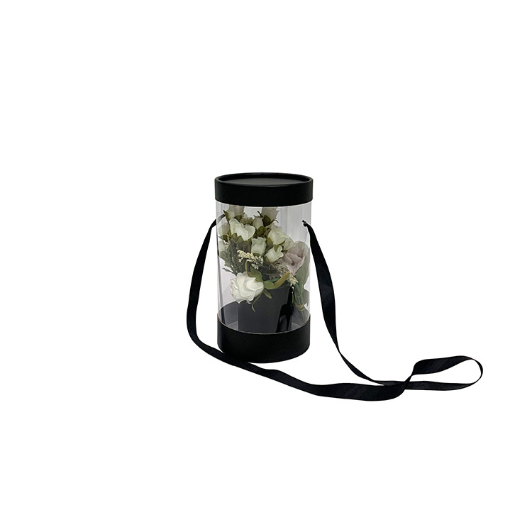 Clear Cylinder Flower Box with Ribbon Straps & Base