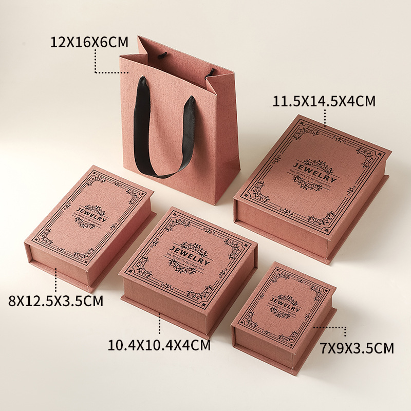 Luxury Jewelry Packaging Box with Linen Texture and Gift Bag - 图片 4