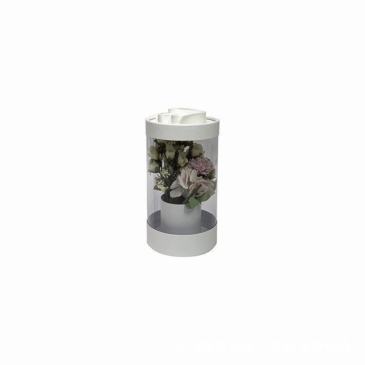 Clear Cylinder Flower Box with Ribbon Straps & Base - 图片 3