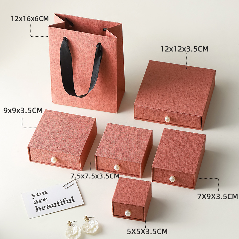 Linen Jewelry Box for Ring, Necklace & Earrings