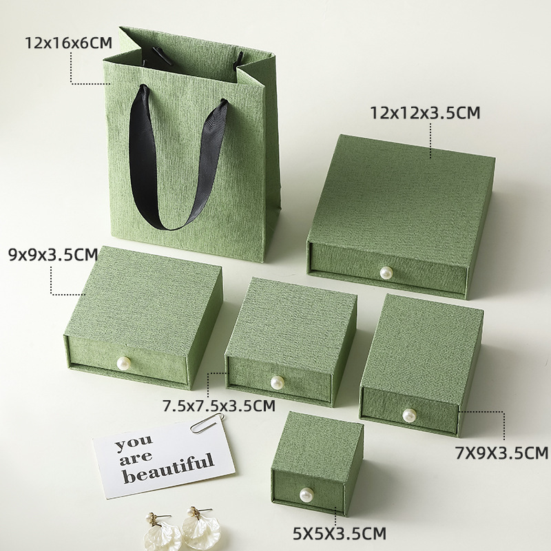 Premium Linen Texture Jewelry Gift Box with Drawer