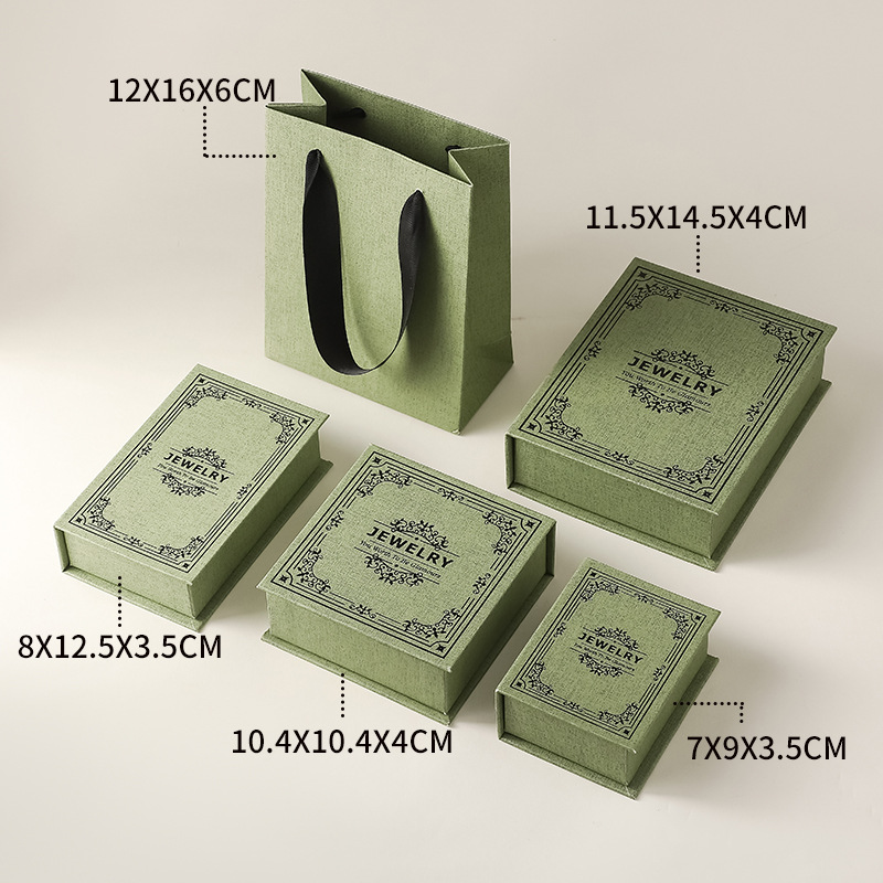 Luxury Jewelry Packaging Box with Linen Texture and Gift Bag - 图片 5