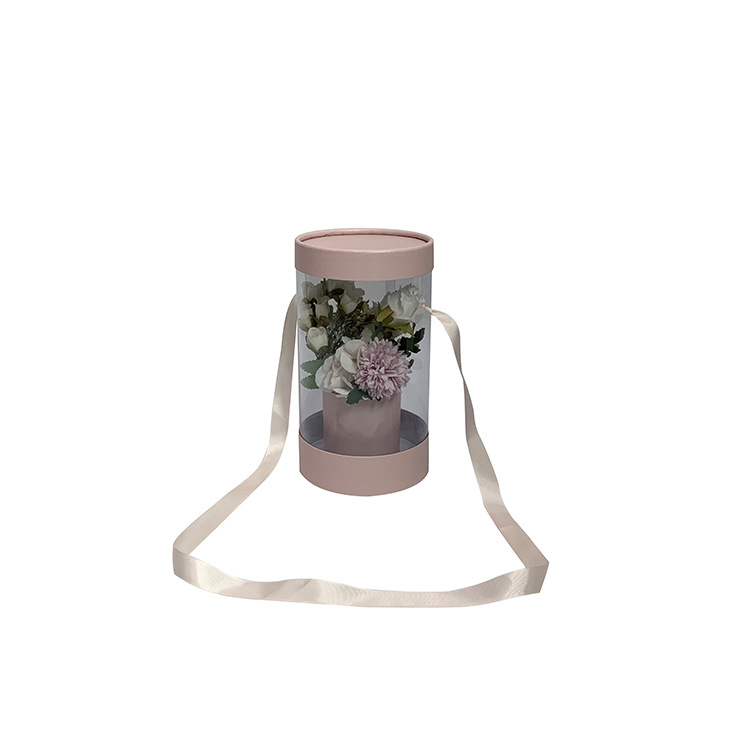 Clear Cylinder Flower Box with Ribbon Straps & Base - 图片 4