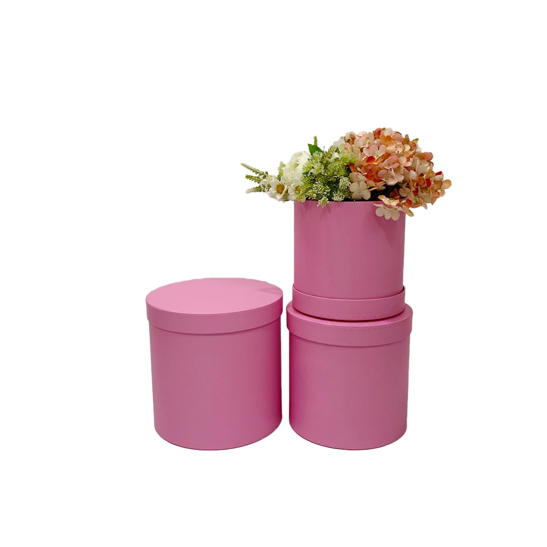 Wholesale Matte Cardboard Cylinder Hat Box for Florist Supplies & Wedding Gift Packaging – Set of 3