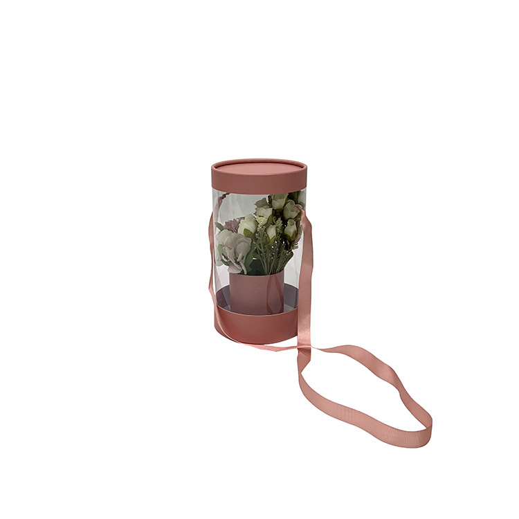 Clear Cylinder Flower Box with Ribbon Straps & Base - 图片 6