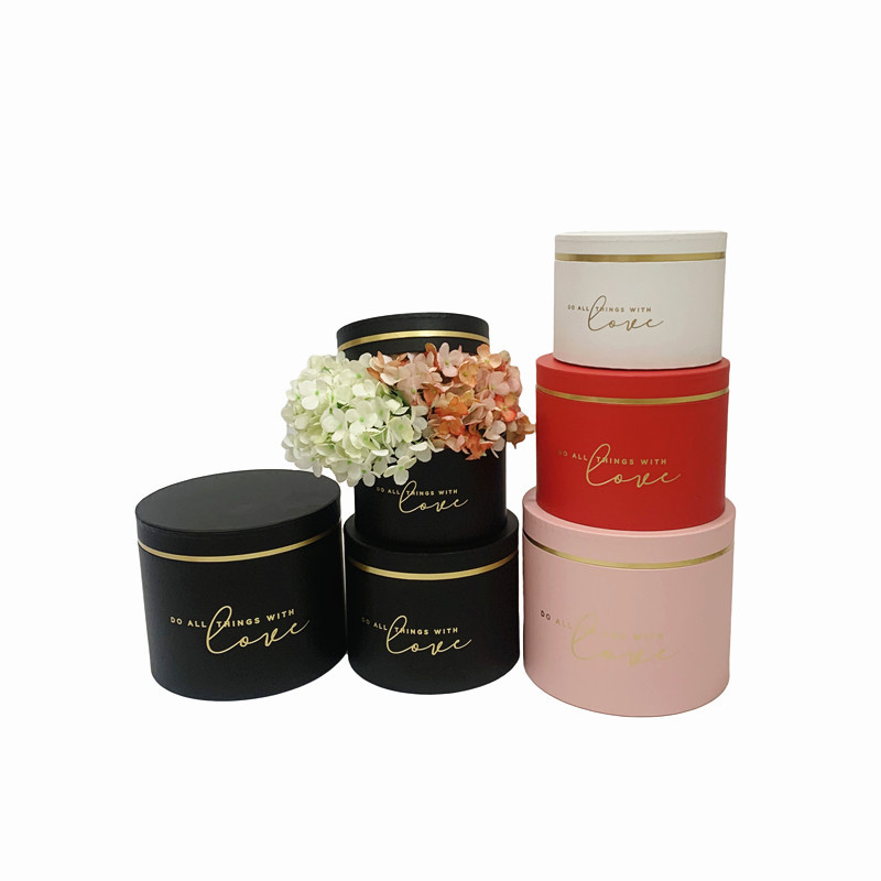Round Floral Gift Boxes with Gold Rim | Decorative Cylindrical Nested Flower Boxes – Set of 3