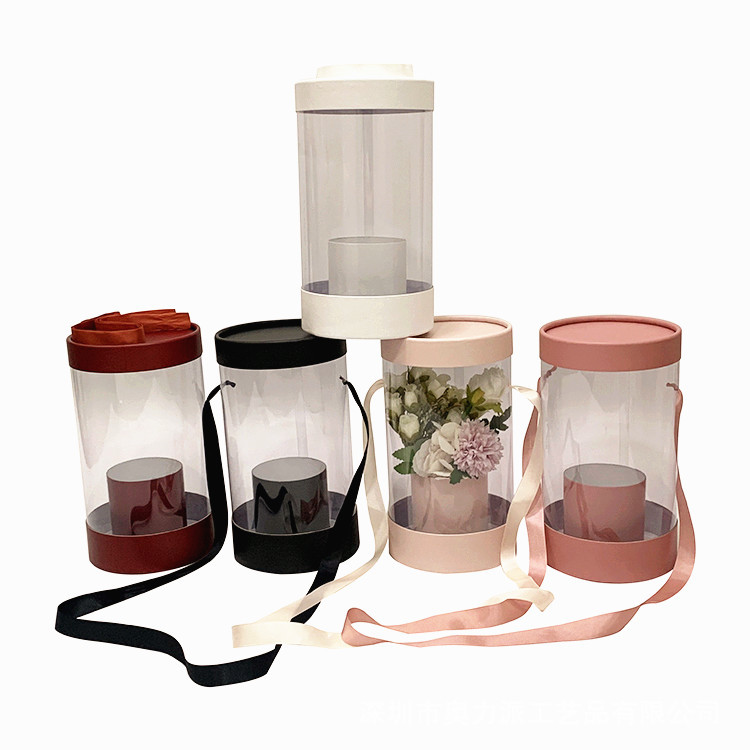 Clear Cylinder Flower Box with Ribbon Straps & Base