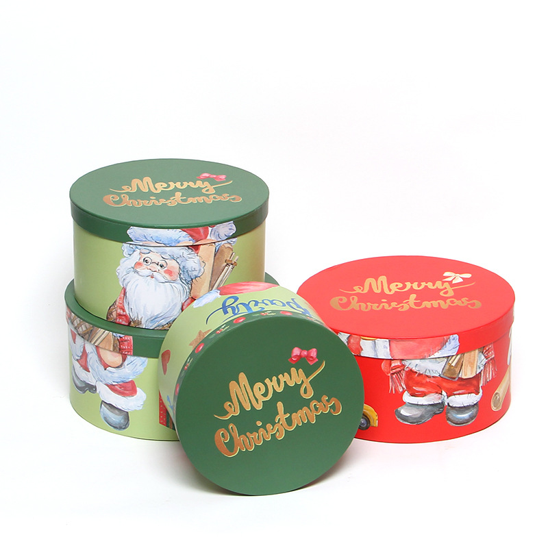 Christmas Round Flower Boxes Set of 3, Santa Claus Nesting Gift Boxes Wholesale