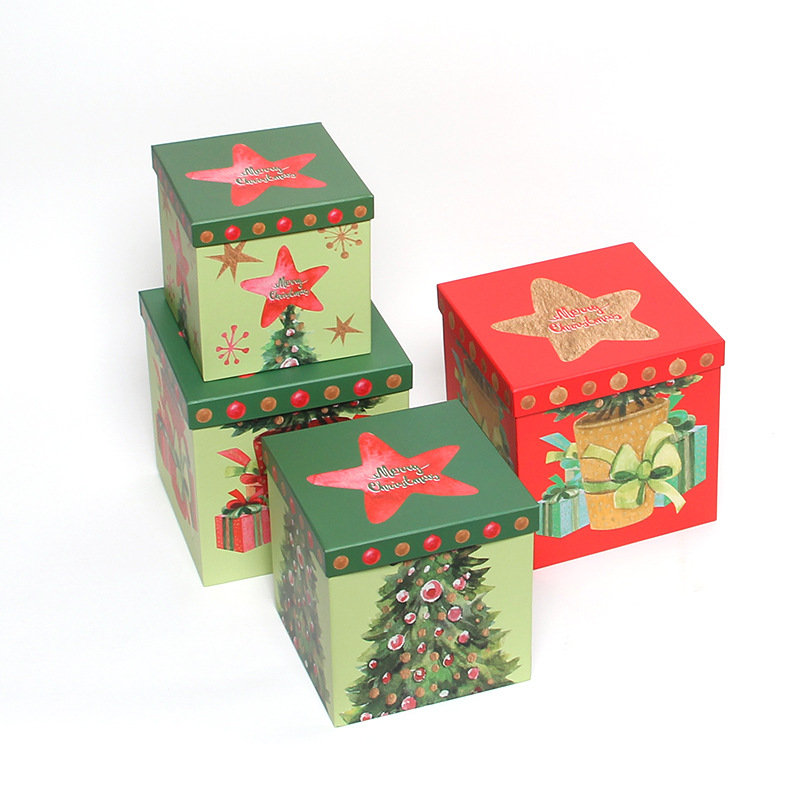 Christmas Square Flower Boxes Set of 3, Holiday Nesting Gift Packaging Wholesale