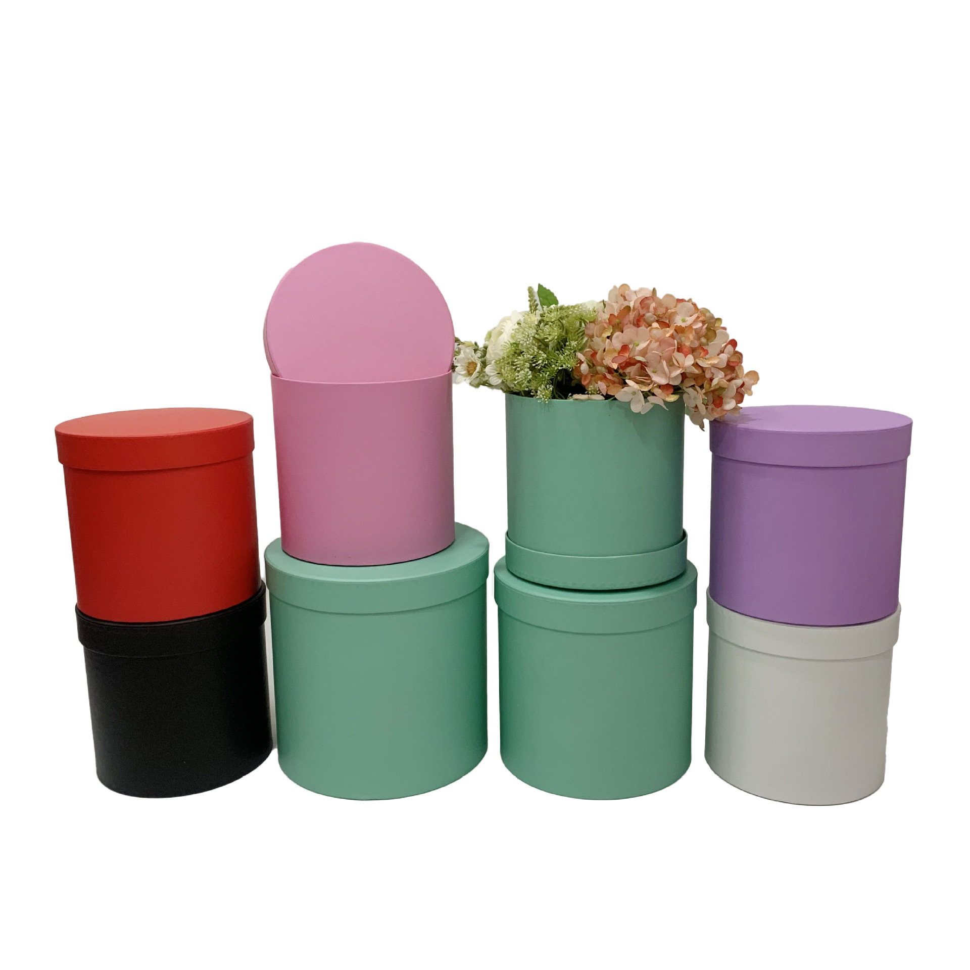 Wholesale Matte Cardboard Cylinder Hat Box for Florist Supplies & Wedding Gift Packaging – Set of 3