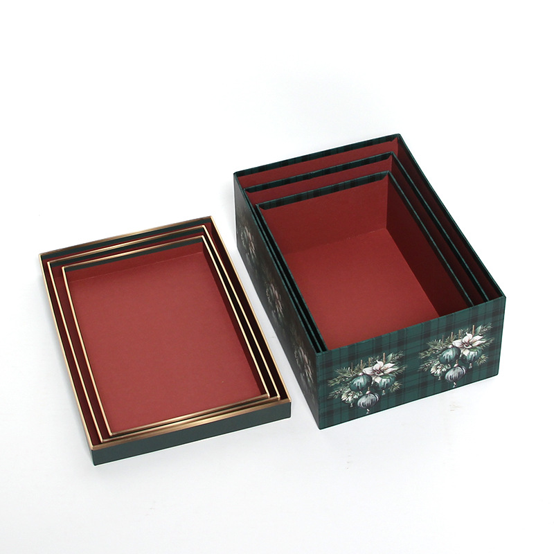 Christmas Rectangle Flower Boxes Set of 3, Plaid Nesting Holiday Gift Boxes Wholesale - 图片 4