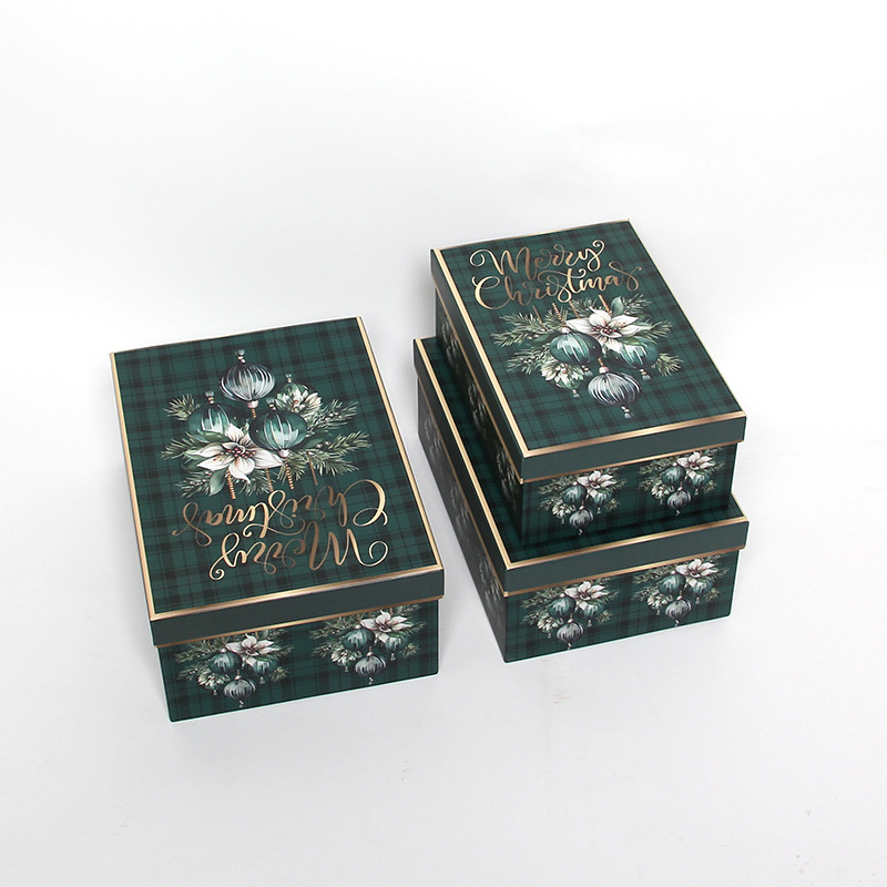 Christmas Rectangle Flower Boxes Set of 3, Plaid Nesting Holiday Gift Boxes Wholesale