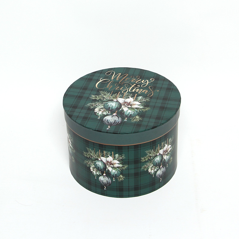 Christmas Round Flower Boxes Set of 3, Plaid Nesting Holiday Gift Boxes Wholesale