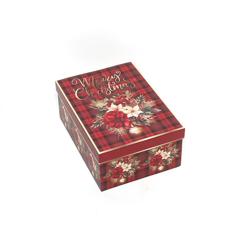 Christmas Rectangle Flower Boxes Set of 3, Plaid Nesting Holiday Gift Boxes Wholesale - 图片 5