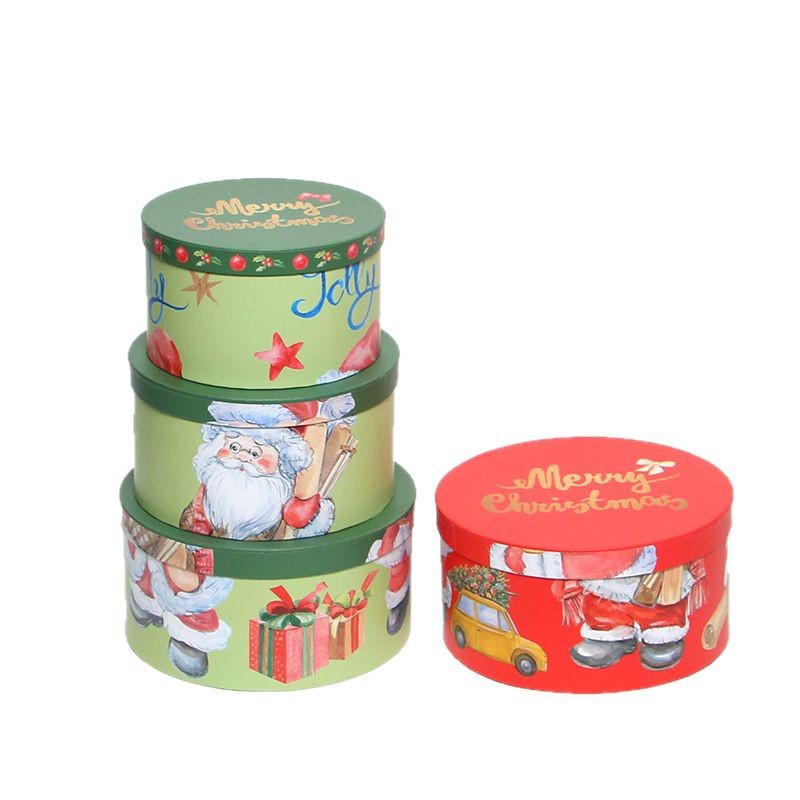 Christmas Round Flower Boxes Set of 3, Santa Claus Nesting Gift Boxes Wholesale
