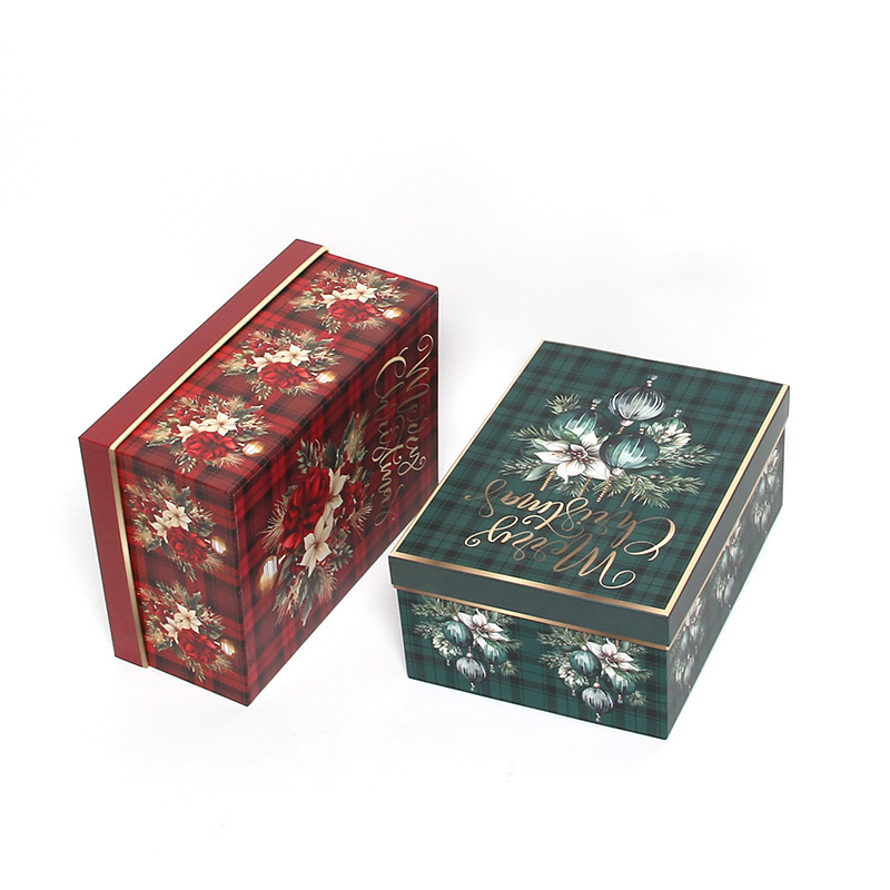 Christmas Rectangle Flower Boxes Set of 3, Plaid Nesting Holiday Gift Boxes Wholesale - 图片 3