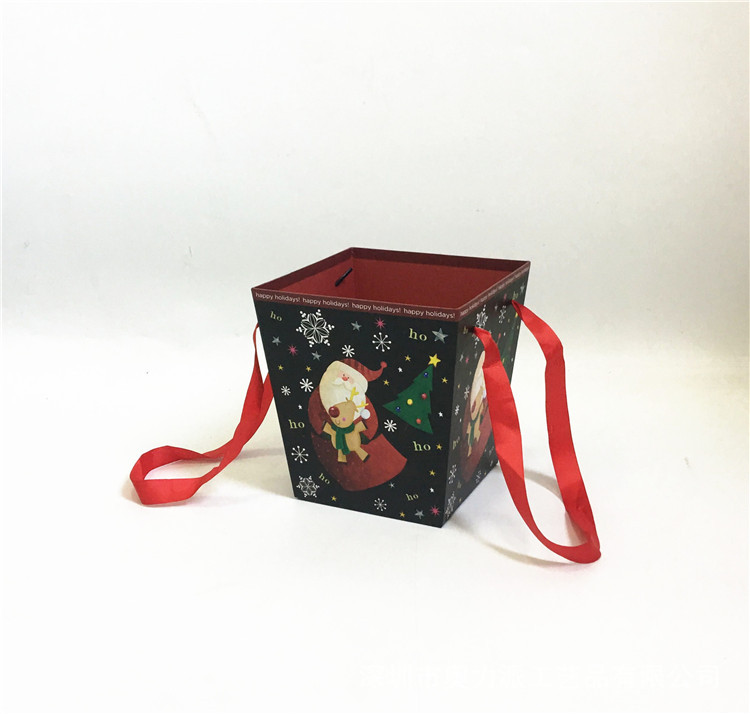 Christmas Flower Packaging Boxes with Ribbon Handles, Trapezoid Holiday Floral Gift Basket Wholesale