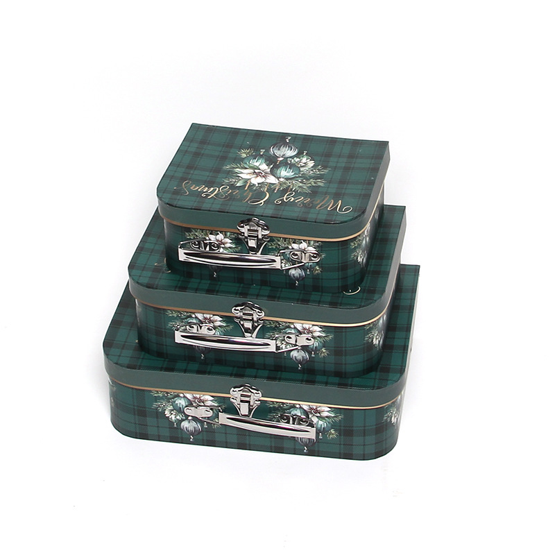 Christmas Plaid Suitcase Gift Boxes with Handles, Vintage Holiday Floral Packaging Wholesale