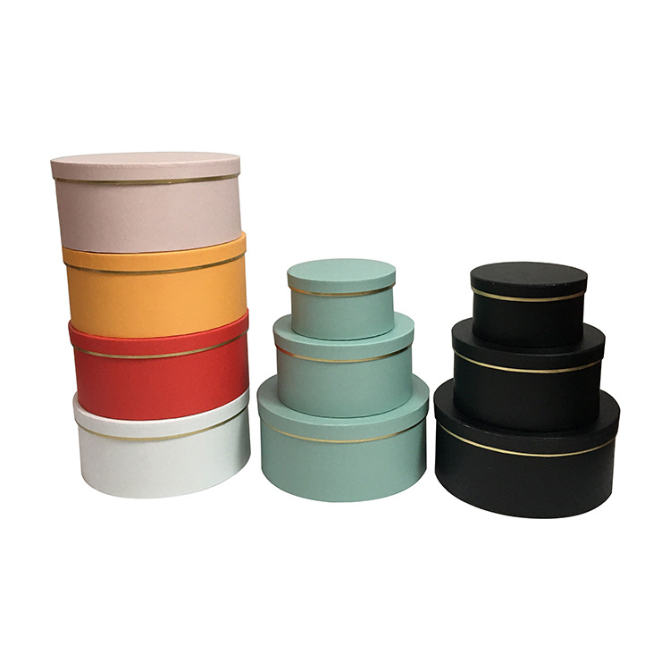 Premium Nested Cylinder Hat Boxes with Elegant Gold Line- Set of 3