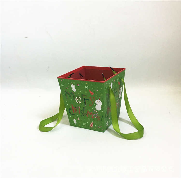 Christmas Flower Packaging Boxes with Ribbon Handles, Trapezoid Holiday Floral Gift Basket Wholesale - 图片 3