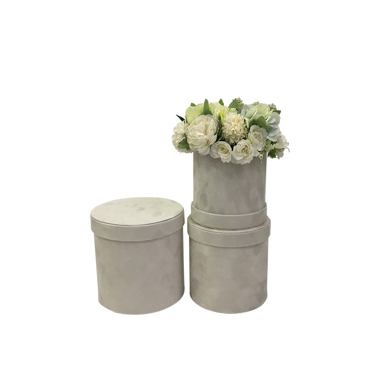 Luxury Velvet Round Flower Box with Lid for Florists – Set of 3