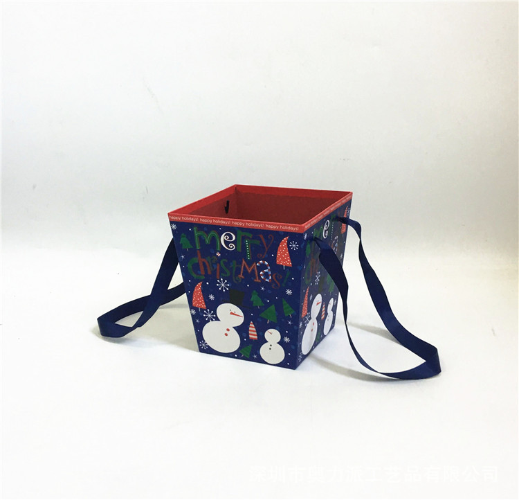 Christmas Flower Packaging Boxes with Ribbon Handles, Trapezoid Holiday Floral Gift Basket Wholesale - 图片 5