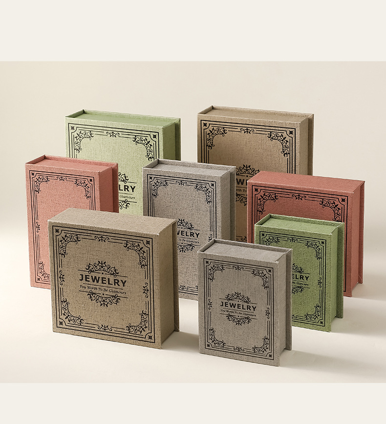 Luxury Jewelry Packaging Box with Linen Texture and Gift Bag - 图片 3