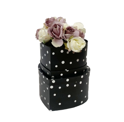 Romantic Heart Nesting Gift Boxes Set of 2, Silver Dot Premium Present Box