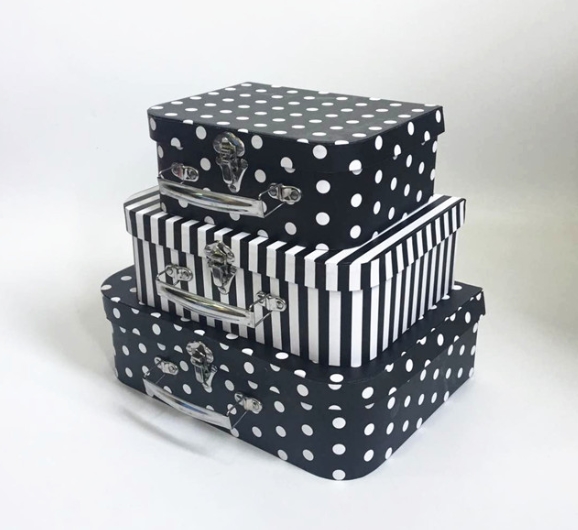 Decorative Paper Suitcase Gift Boxes Set of 3, Retro Polka Dot Nesting Storage Boxes