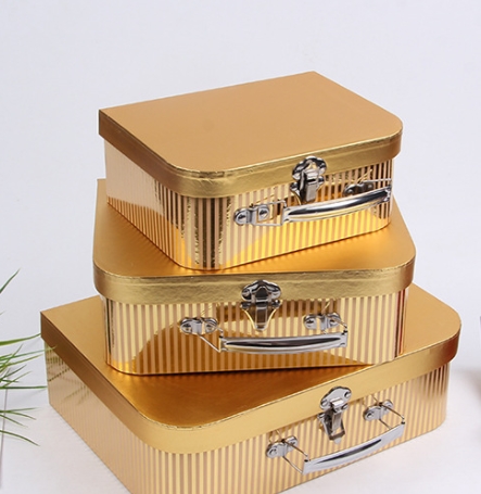 Metallic Gold Cardboard Suitcase Boxes Set of 3, Ribbed Luxury Packaging Wholesale - 图片 5