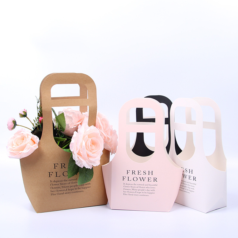 Kraft Paper Flower Gift Tote Bag with Handles, Luxury Florist Carrier Wholesale