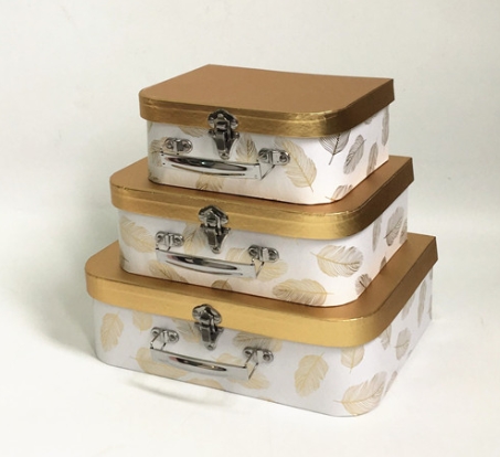 Black and Gold Cardboard Suitcase Boxes, Luxury Palm Leaf Floral Packaging Wholesale Set of 3