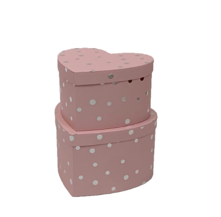 Romantic Heart Nesting Gift Boxes Set of 2, Silver Dot Premium Present Box - 图片 3