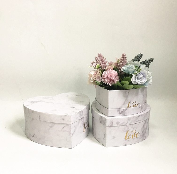 Marble Heart Shaped Cardboard Boxes Set of 3, Luxury Flower Gift Box Wholesale - 图片 3