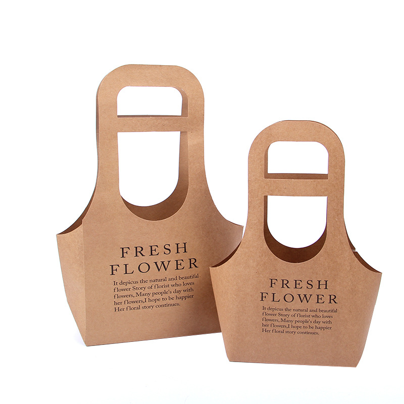 Kraft Paper Flower Gift Tote Bag with Handles, Luxury Florist Carrier Wholesale - 图片 14