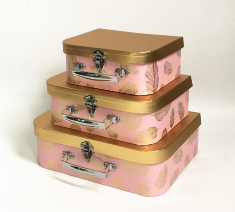 Black and Gold Cardboard Suitcase Boxes, Luxury Palm Leaf Floral Packaging Wholesale Set of 3 - 图片 3