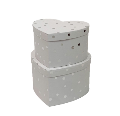 Romantic Heart Nesting Gift Boxes Set of 2, Silver Dot Premium Present Box - 图片 4