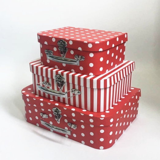 Decorative Paper Suitcase Gift Boxes Set of 3, Retro Polka Dot Nesting Storage Boxes - 图片 3