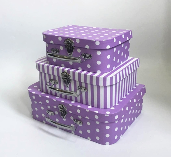 Decorative Paper Suitcase Gift Boxes Set of 3, Retro Polka Dot Nesting Storage Boxes - 图片 4