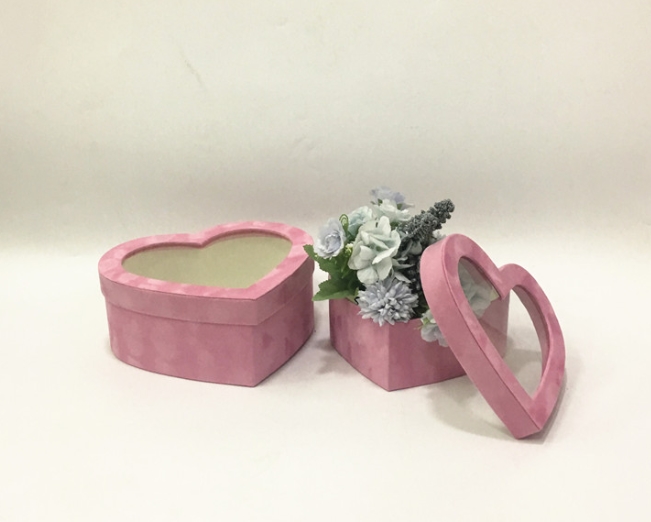 Heart Flower Box with Window, Luxury Velvet Heart Floral Gift Case Wholesale