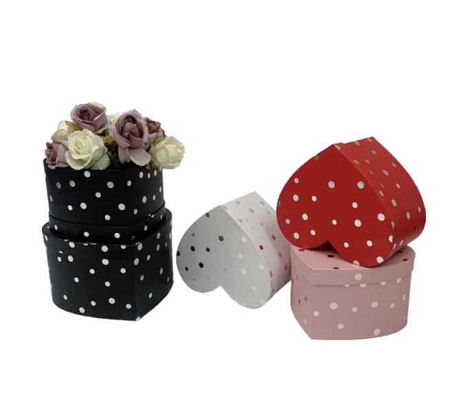 Romantic Heart Nesting Gift Boxes Set of 2, Silver Dot Premium Present Box