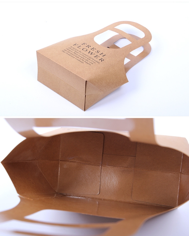 Kraft Paper Flower Gift Tote Bag with Handles, Luxury Florist Carrier Wholesale - 图片 4