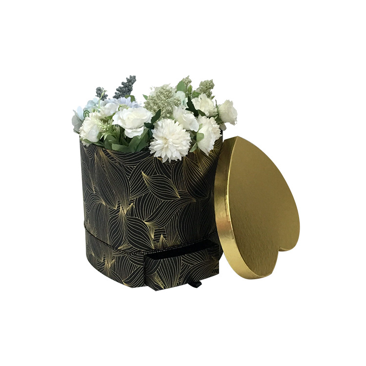 Heart Flower Box with Drawer, Gold Foil Heart Jewelry Floral Case Wholesale