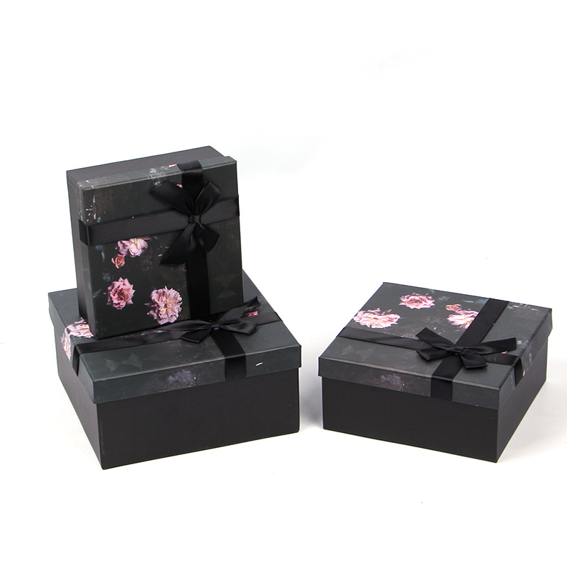 Oil Painting Floral Square Cardboard Boxes Set of 3, Ribbon Bow Gift Box Wholesale